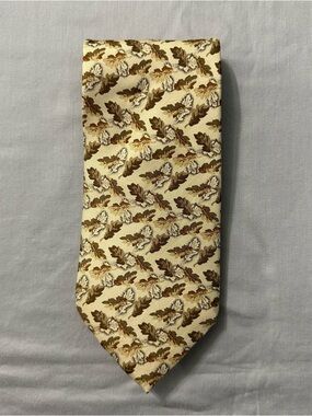 Museum of Fine Arts Boston MFA Silk Tie Oak Leaf Acorn Autumn Botanical Tan